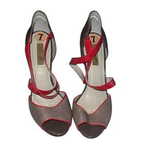 Marua Multicolored Leather Elegant Red, Pink and Brown Women's Heels Size 7